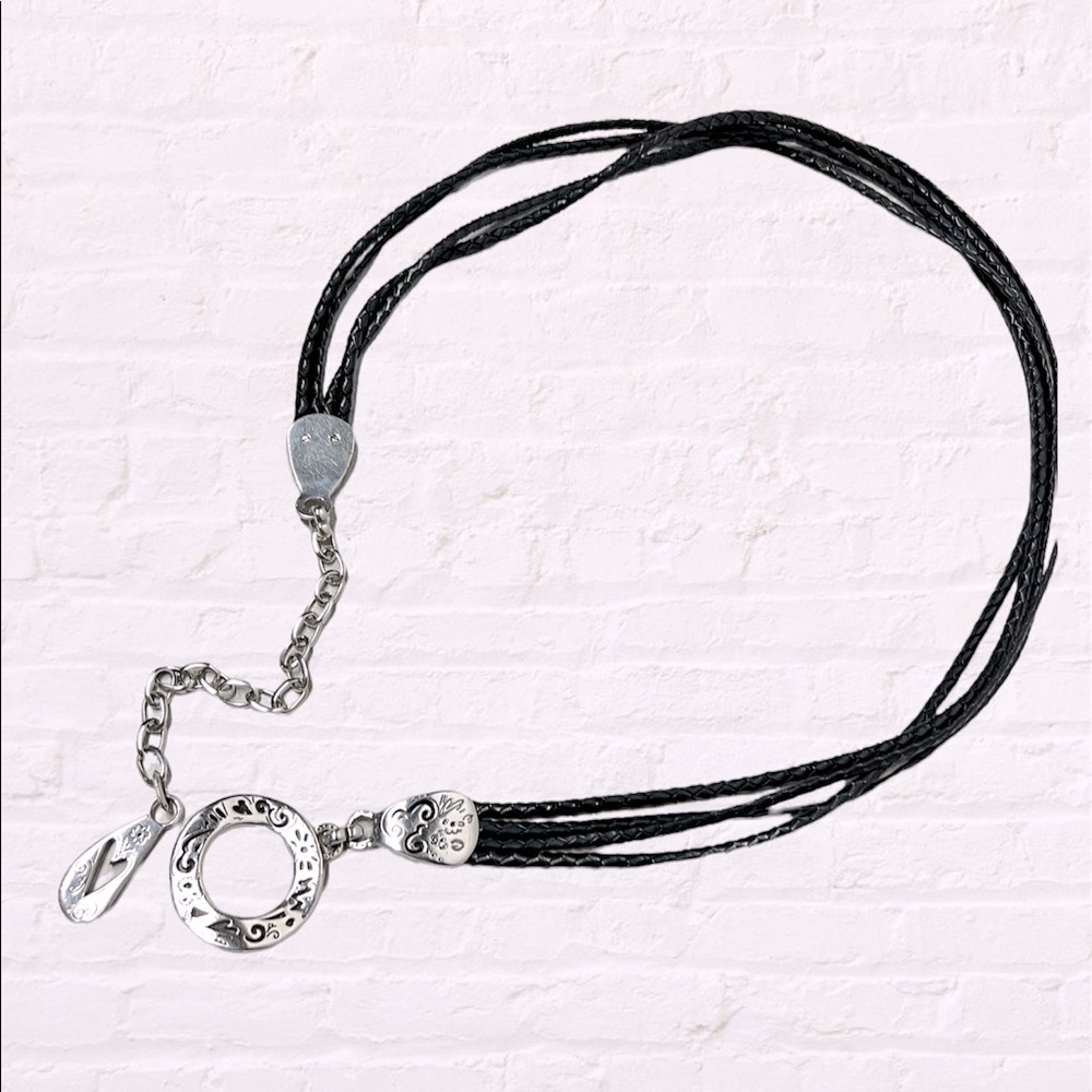 Whimsical Silver Plated Braided Leather Belt, 36" to 42" Waist